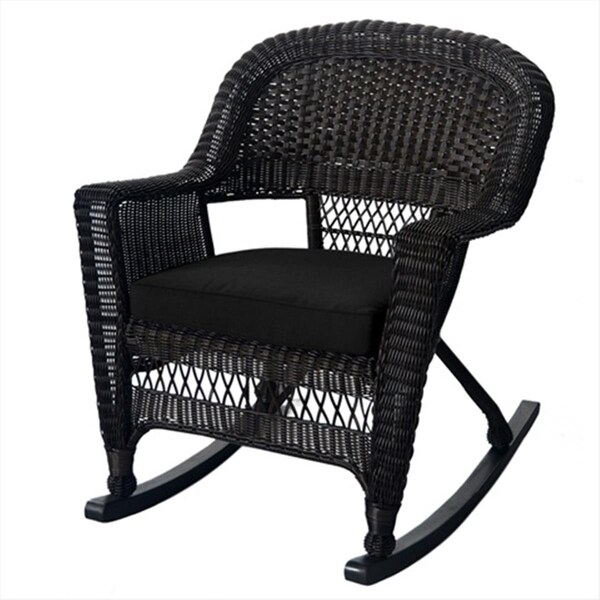 Jeco W00201R-A-2-FS017 Espresso Rocker Wicker Chair With Black Cushion - Set 2 W00201R-A_2-FS017 - main
